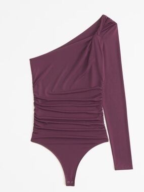 Abercrombie & Fitch One-Shoulder Ruched Bodysuit in Plum